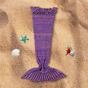 Purple Mermaid Tail Blanket Child Size Crochet Ruffle Edge Birthday Gift